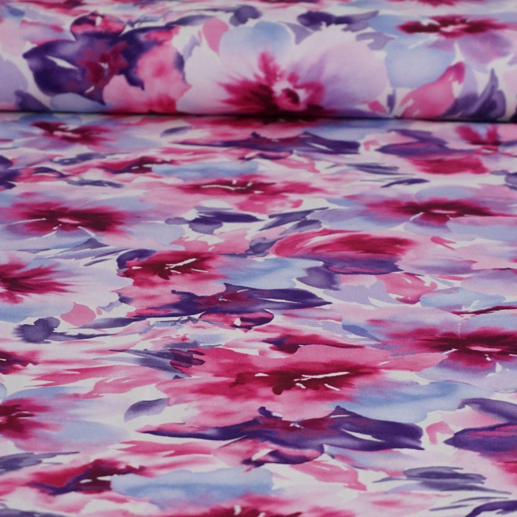 French Terry Blüten Aquarell pink lila